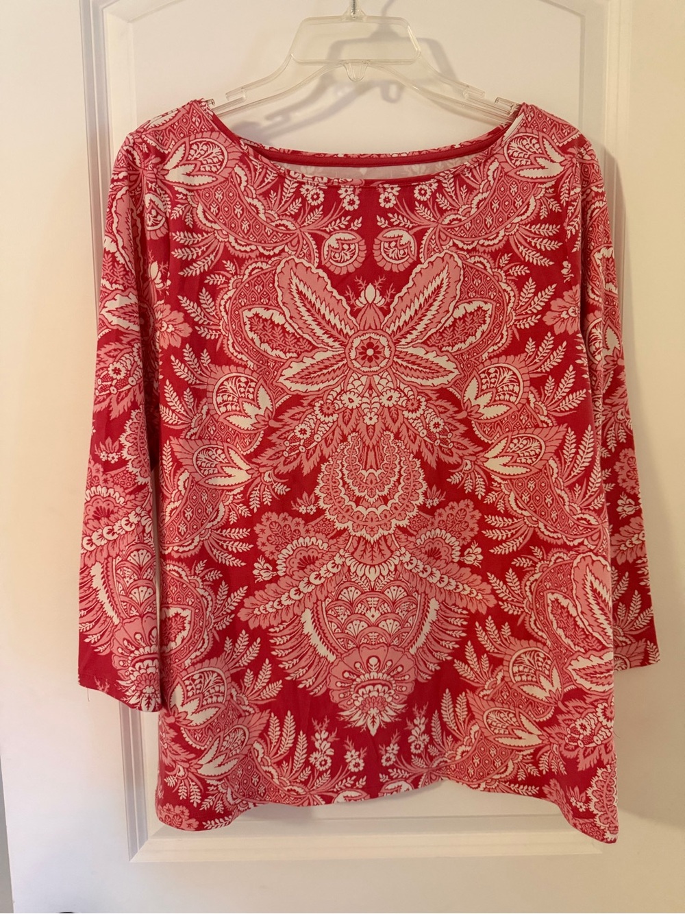 Talbots Red Paisley Boatneck Long Sleeve Top